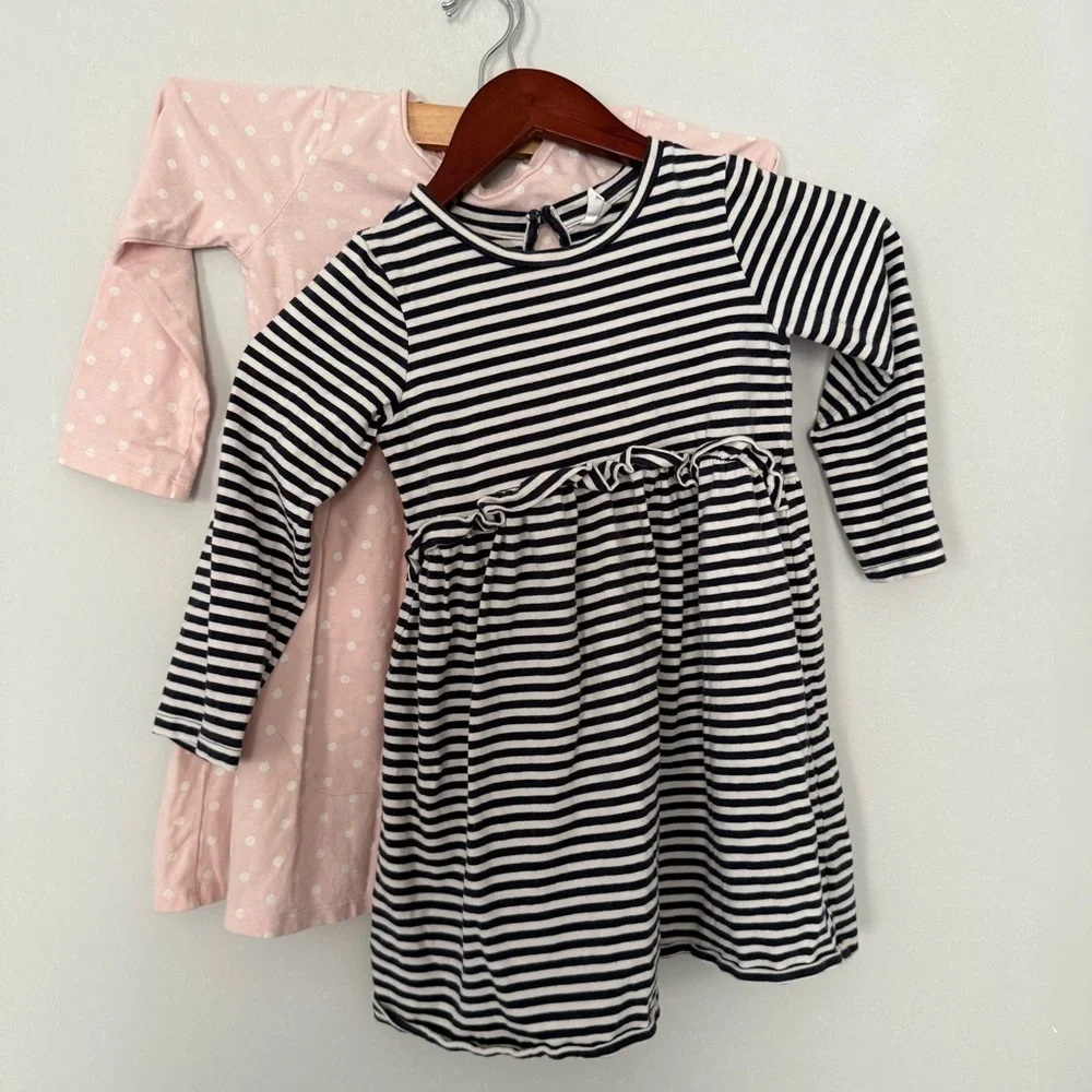 GAP Pink Blue polkadot striped Toddler Dress 2 piece Bundle size 5